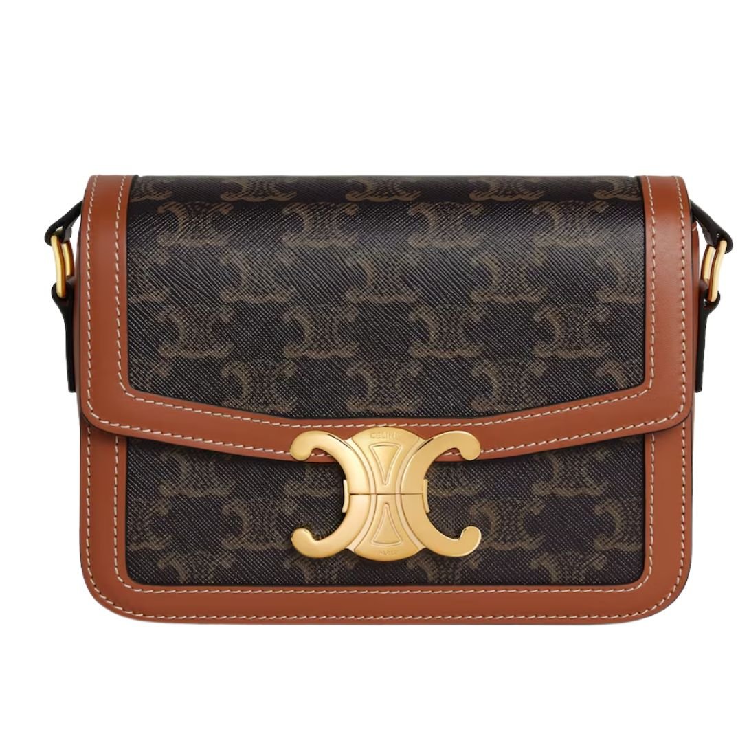5 CELINE TEEN TRIOMPHE BAG IN CANVAS AND CALFSKIN TAN