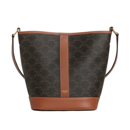 CELINE SMALL BUCKET IN TRIOMPHE CANVAS AND CALFSKIN WHITE