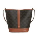 CELINE SMALL BUCKET IN TRIOMPHE CANVAS AND CALFSKIN TAN