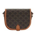 CELINE MEDIUM FOLCO BAG IN TRIOMPHE CANVAS AND CALFSKIN TAN