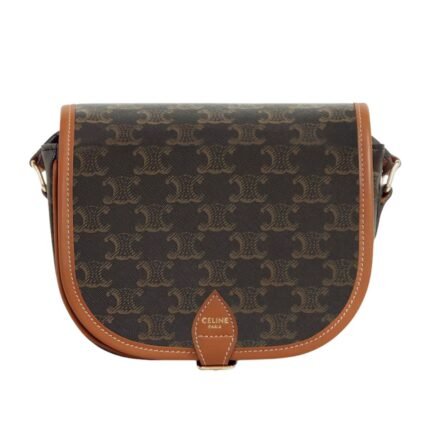 CELINE MEDIUM FOLCO BAG IN TRIOMPHE CANVAS AND CALFSKIN TAN