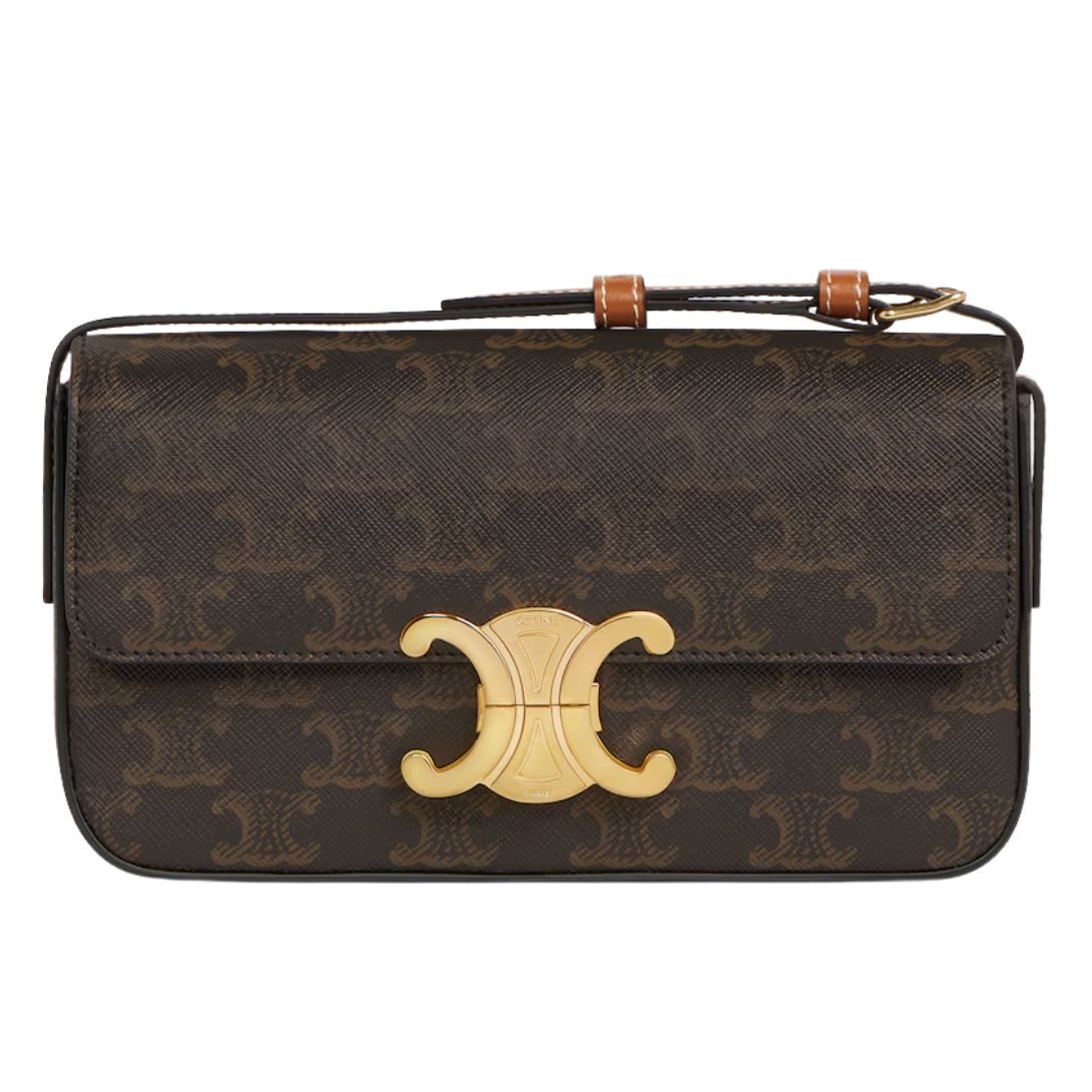 5 CELINE SHOULDER BAG CLAUDE IN TRIOMPHE CANVAS AND CALFSKIN TAN