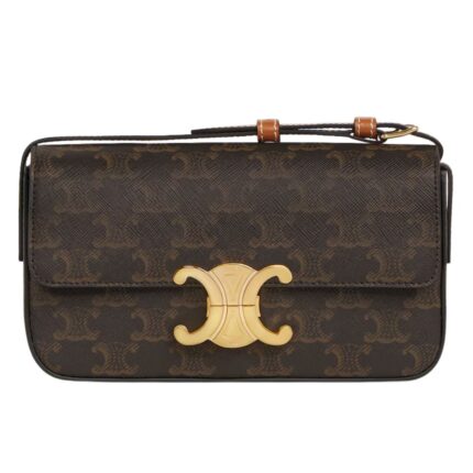 CELINE SHOULDER BAG CLAUDE IN TRIOMPHE CANVAS AND CALFSKIN WHITE