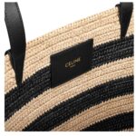 CELINE STRIPED COUFFIN CLASSIC PANIER IN RAFFIA AND CALFSKIN