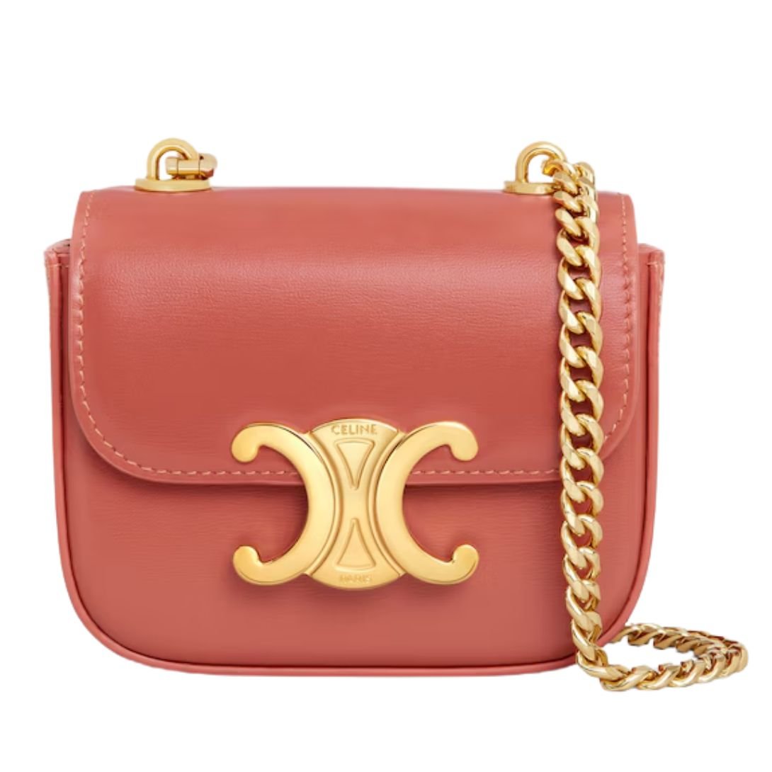 5 CELINE MINI CHAIN CLAUDE IN SHINY CALFSKIN RED CANYON