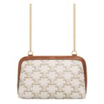 CELINE CLUTCH WITH CHAIN IN TRIOMPHE CANVAS AND LAMBSKIN WHITE-TAN