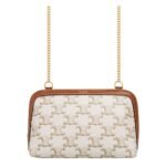 CELINE CLUTCH WITH CHAIN IN TRIOMPHE CANVAS AND LAMBSKIN TAN