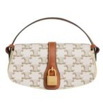 CELINE CLUTCH ON STRAP TABOU IN TRIOMPHE CANVAS AND CALFSKIN WHITE-TAN
