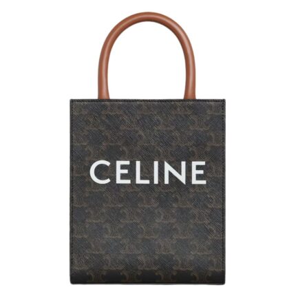 CELINE MINI VERTICAL CABAS IN TRIOMPHE CANVAS WITH PRINT WHITE