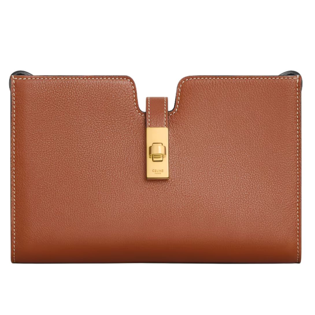 5 CELINE 16 STRAP POCHETTE IN SUPPLE GRAINED CALFSKIN TAN