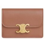 CELINE CARD HOLDER WITH FLAP TRIOMPHE IN SHINY CALFSKIN OAT BEIGE