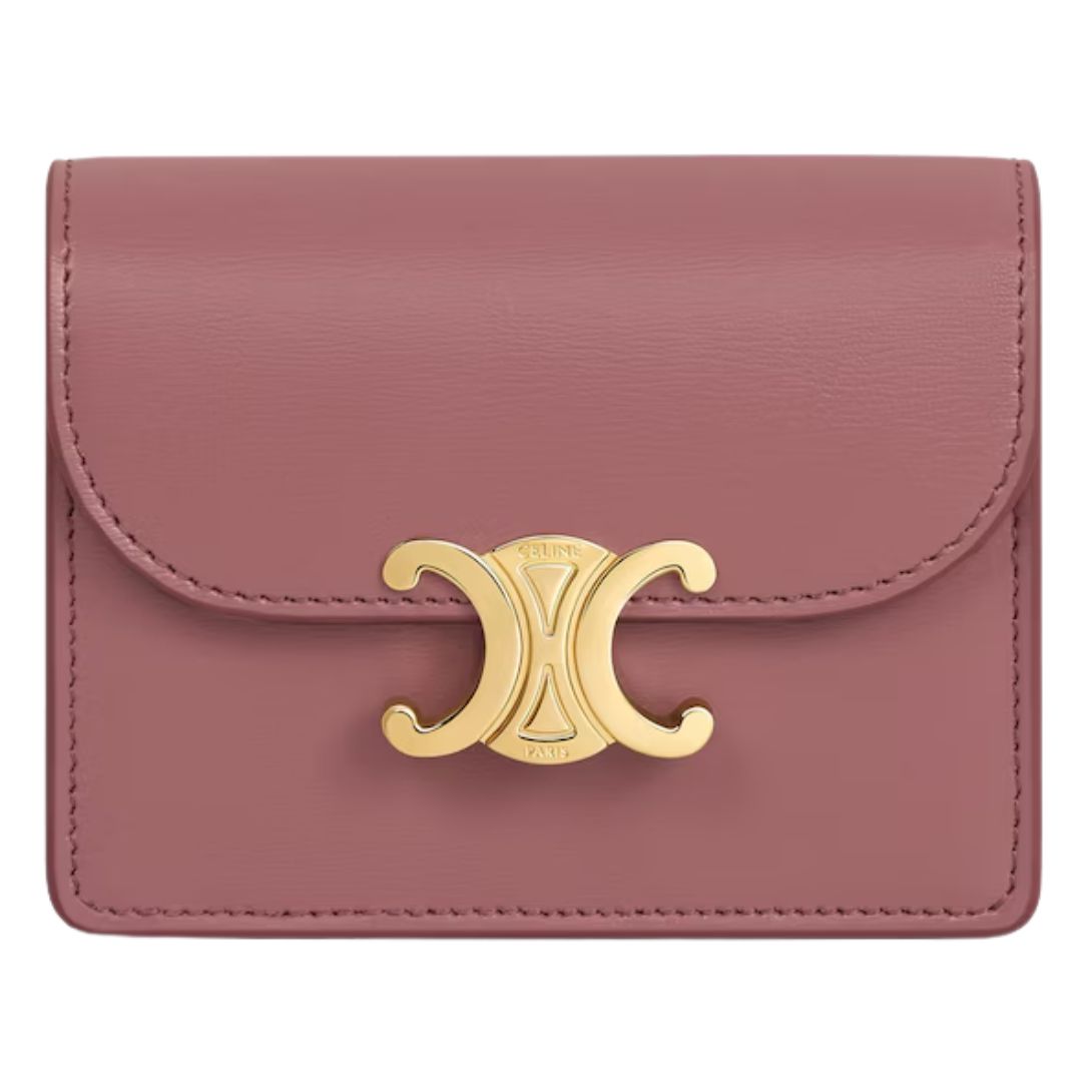 5 CELINE BUSINESS CARD HOLDER TRIOMPHE IN SHINY CALFSKIN VINTAGE ROSE