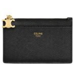 CELINE ZIPPED CARD HOLDER TRIOMPHE CHARMS IN GRAINED CALFSKIN RICE