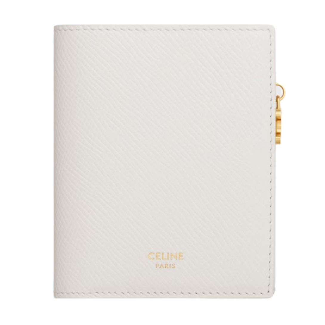 5 CELINE COMPACT WALLET TRIOMPHE CHARMS IN GRAINED CALFSKIN RICE