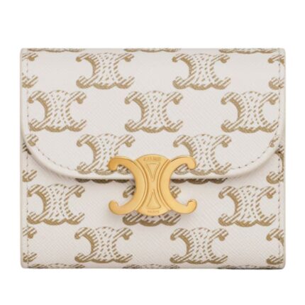 CELINE SMALL FLAP WALLET TRIOMPHE IN TRIOMPHE CANVAS TAN