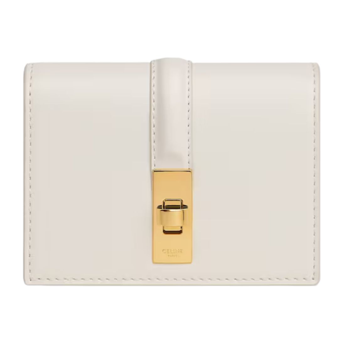 5 CELINE CARD HOLDER WITH FLAP 16 IN SATINATED CALFSKIN WHITE COTTON