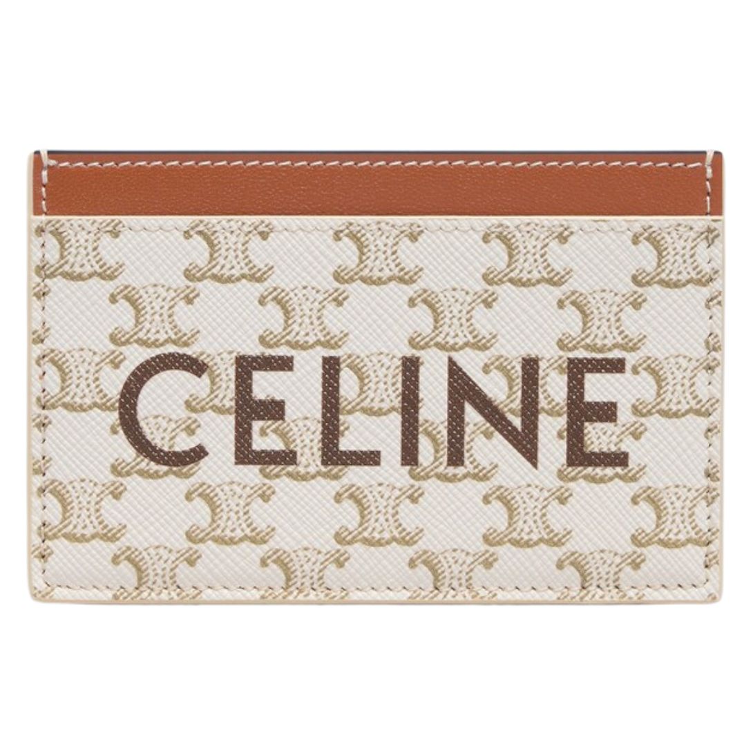5 CELINE CARD HOLDER IN TRIOMPHE CANVAS WITH CELINE PRINT WHITE-TAN