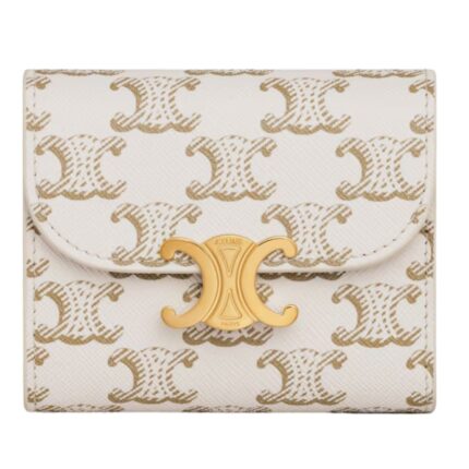 CELINE SMALL FLAP WALLET TRIOMPHE IN TRIOMPHE CANVAS TAN