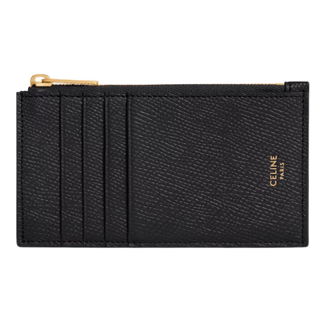5 CELINE ZIPPED COMPACT CARD HOLDER ESSENTIALS IN GRAINED CALFSKIN BLACK