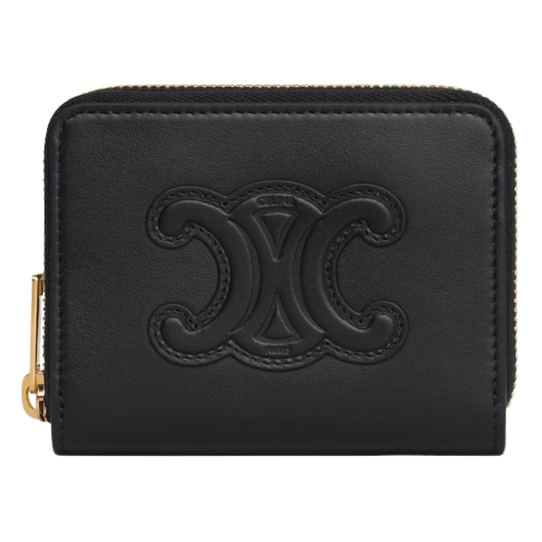 5 CELINE COMPACT ZIPPED WALLET CUIR TRIOMPHE IN SMOOTH CALFSKIN BLACK