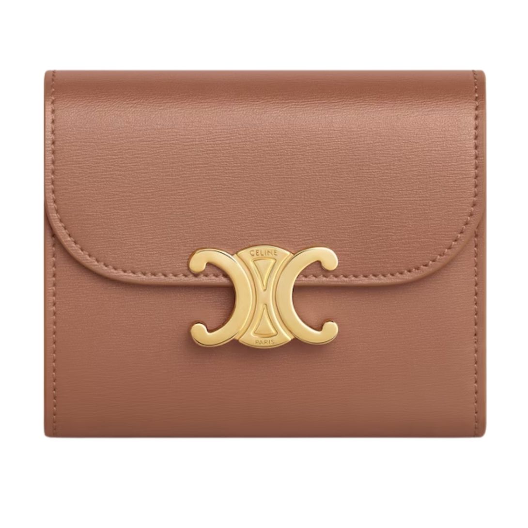 5 CELINE SMALL FLAP WALLET TRIOMPHE IN SHINY CALFSKIN BRONZE