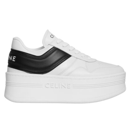 CELINE BLOCK SNEAKERS WITH WEDGE OUTSOLE IN CALFSKIN OPTIC WHITE