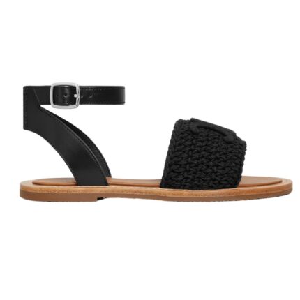 CELINE LYMPIA SANDAL IN TRIOMPHE MACCRAMÉ COTTON AND CALFSKIN ECRU-TAN