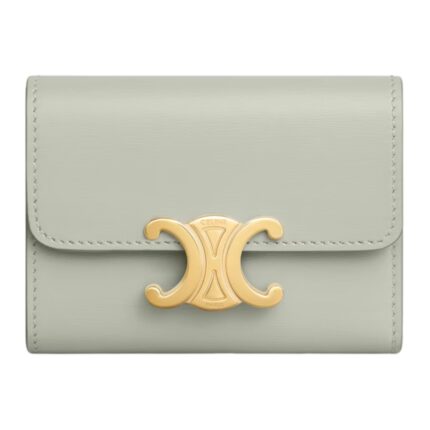 CELINE COMPACT WALLET WITH COIN TRIOMPHE IN SHINY CALFSKIN PALE BEIGE