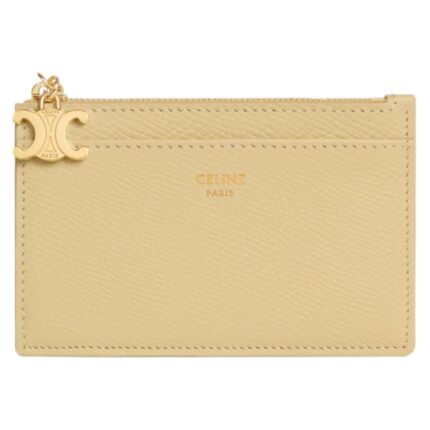 CELINE ZIPPED CARD HOLDER TRIOMPHE CHARMS IN SHINY CALFSKIN BLACK