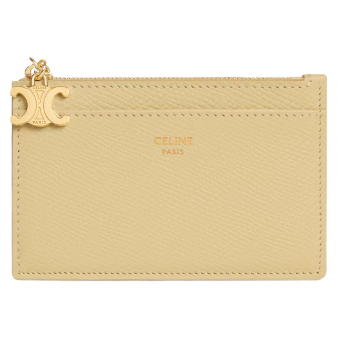 5 CELINE ZIPPED CARD HOLDER TRIOMPHE CHARMS IN SHINY CALFSKIN SPRING YELLOW