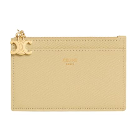 CELINE ZIPPED CARD HOLDER TRIOMPHE CHARMS IN SHINY CALFSKIN BLACK