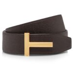 TOM FORD GRAIN LEATHER T ICON BELT MAHOGANY