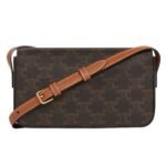 CELINE SHOULDER BAG CLAUDE IN TRIOMPHE CANVAS AND CALFSKIN TAN