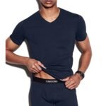 TOM FORD COTTON V NECK T SHIRT NAVY