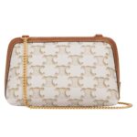 CELINE CLUTCH WITH CHAIN IN TRIOMPHE CANVAS AND LAMBSKIN WHITE-TAN