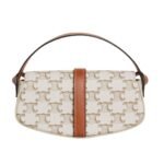 CELINE CLUTCH ON STRAP TABOU IN TRIOMPHE CANVAS AND CALFSKIN WHITE-TAN