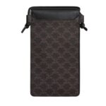 CELINE PHONE POUCH WITH FLAP IN TRIOMPHE CANVAS AND LAMBSKIN BLACK