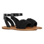 CELINE LYMPIA SANDAL IN TRIOMPHE MACCRAMÉ COTTON AND CALFSKIN BLACK