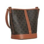 CELINE SMALL BUCKET IN TRIOMPHE CANVAS AND CALFSKIN TAN