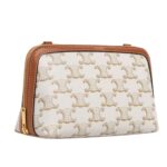 CELINE CLUTCH WITH CHAIN IN TRIOMPHE CANVAS AND LAMBSKIN WHITE-TAN