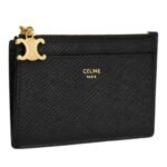 CELINE ZIPPED CARD HOLDER TRIOMPHE CHARMS IN GRAINED CALFSKIN BLACK