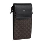 CELINE PHONE POUCH WITH FLAP IN TRIOMPHE CANVAS AND LAMBSKIN BLACK