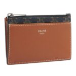 CELINE ZIPPED CARD HOLDER IN TRIOMPHE CANVAS AND LAMBSKIN TAN