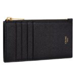 CELINE ZIPPED COMPACT CARD HOLDER ESSENTIALS IN GRAINED CALFSKIN BLACK