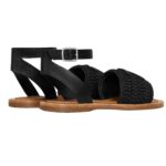 CELINE LYMPIA SANDAL IN TRIOMPHE MACCRAMÉ COTTON AND CALFSKIN BLACK