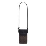 CELINE PHONE POUCH WITH FLAP IN TRIOMPHE CANVAS AND LAMBSKIN BLACK
