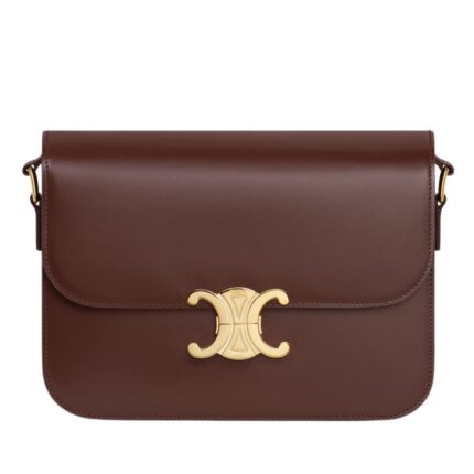 CELINE CLASSIQUE TRIOMPHE BAG IN SHINY CALFSKIN CHESTNUT