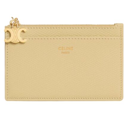 CELINE ZIPPED CARD HOLDER TRIOMPHE CHARMS IN GRAINED CALFSKIN SPRING YELLOW