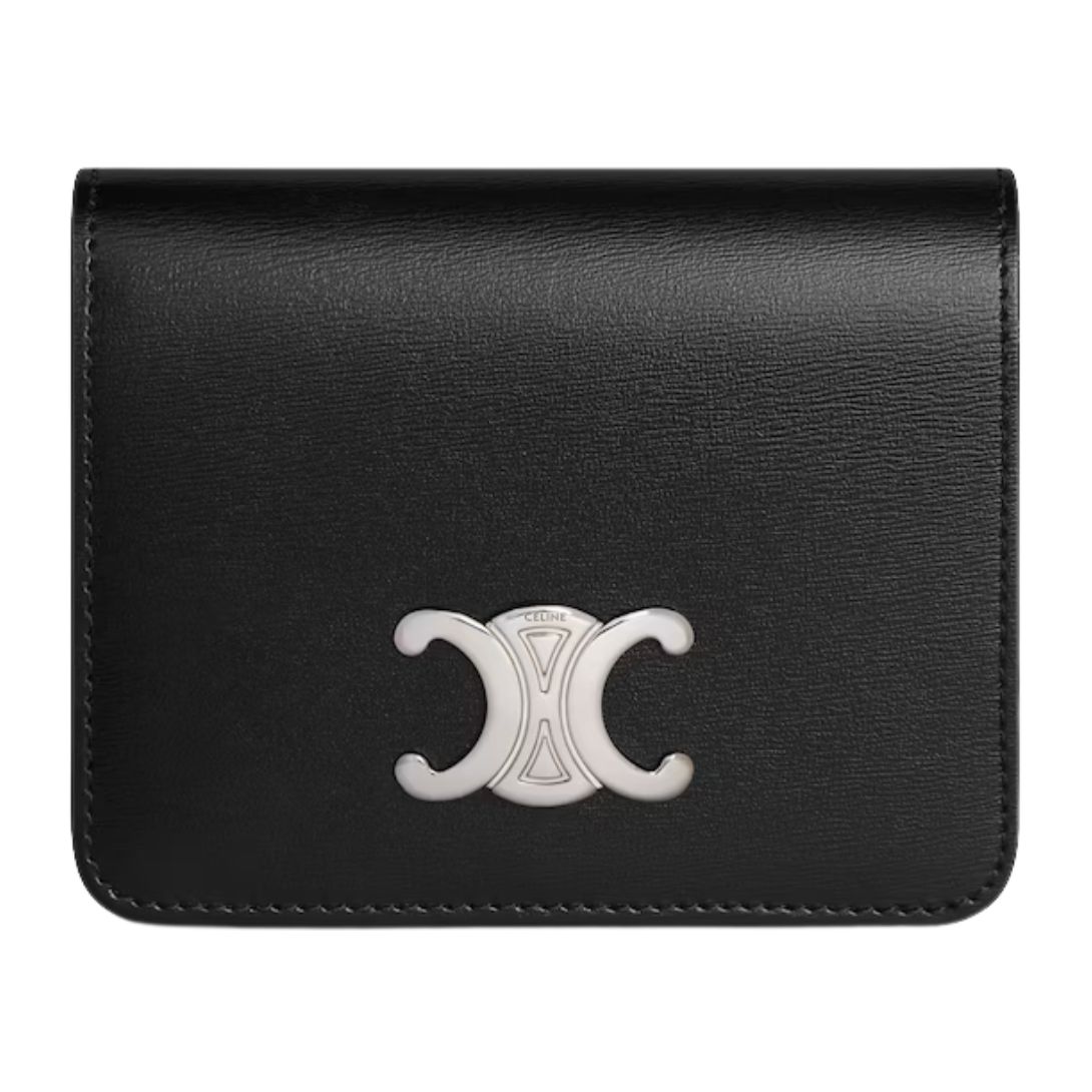 9 CELINE TRIOMPHE COMPACT WALLET IN SHINY CALFSKIN BLACK
