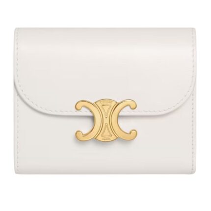 CELINE SMALL FLAP WALLET TRIOMPHE IN SHINY CALFSKIN WHITE